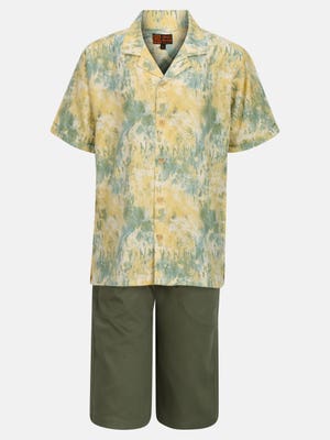 Green/Yellow Printed Cotton Shirt Pant Set