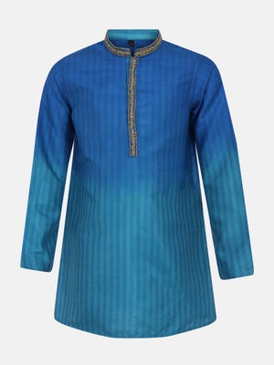 Blue Tie-Dyed and Embrodiered Silk Panjabi