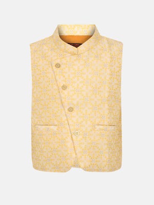 Pastel Yellow Embroidered Katan Coaty