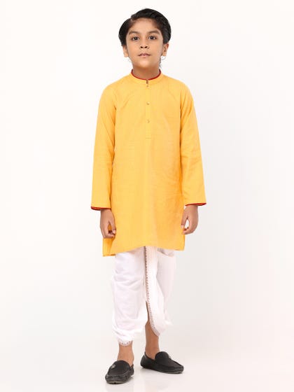 Yellow handloom Viscose-Cotton Panjabi Dhoti Set
