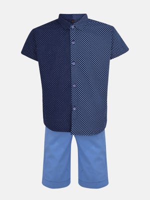 Midnight Blue Printed Cotton Shirt Pant Set