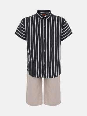 Black Striped Cotton Shirt Pant Set