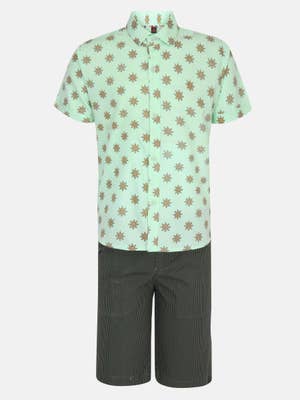 Mint Green Printed Cotton Shirt Pant Set