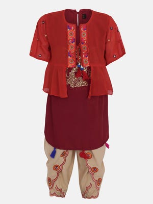 Maroon Printed Linen Shalwar Kameez Coaty Set
