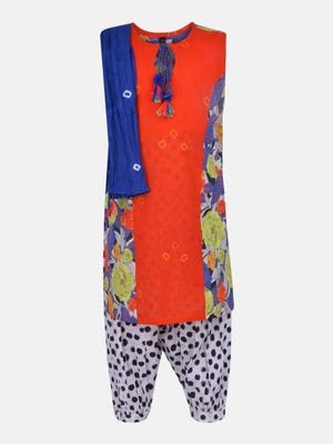 Orange Printed and Tie-Dyed Cotton Shalwar Kameez