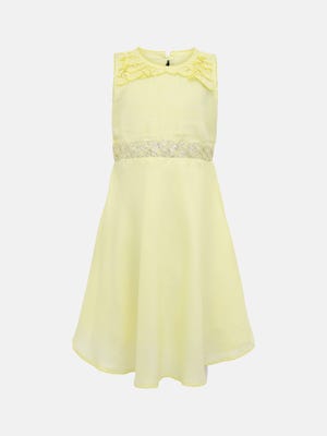 Yellow Textured Mixed Cotton Frock