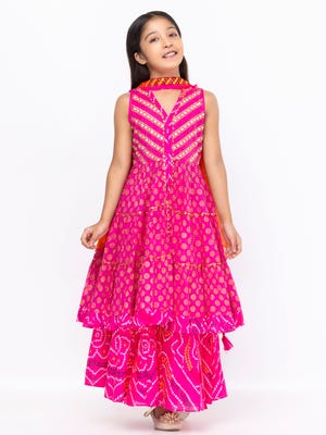 Pink Embroidered Mixed Cotton Ghagra Choli Set