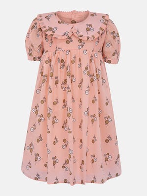 Peach Printed Voile Frock