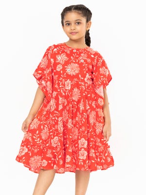 Red Printed Cotton Frock