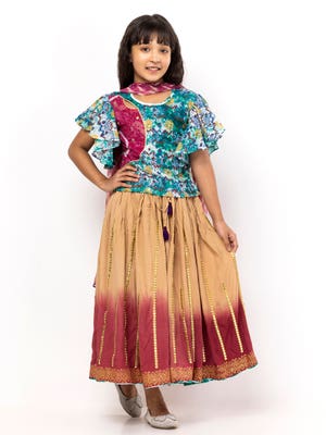 Multicolour Printed and Tie-Dyed Voile Ghagra Choli
