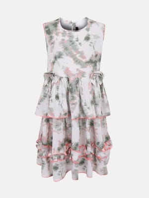 White Tie-Dyed Linen Frock