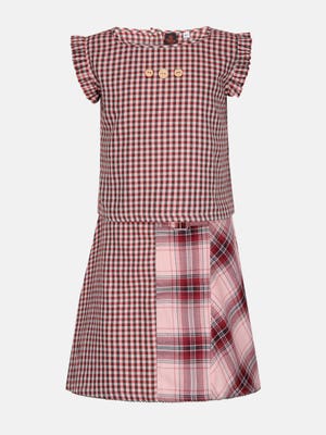 Green/Red Check Cotton Skirt Top Set