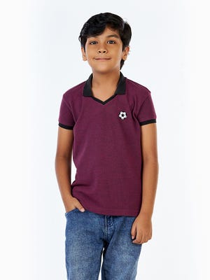 Purple Embroidered Mixed Cotton Polo Shirt