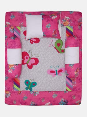 Pink Printed and Appliqued Cotton New Born Carrier Set