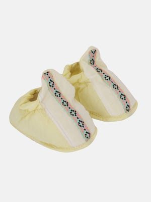 Light Yellow Embroidered Cotton Shoes