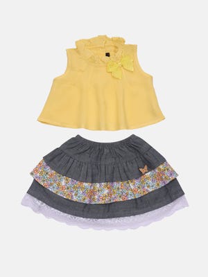 Yellow Linen Skirt Top Set