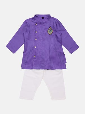 Purple Embroidered Silk Panjabi Pajama Set