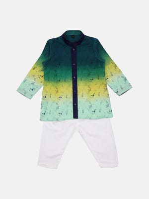 Green Handloom Tie-Dyed Cotton Panjabi Pajama Set 