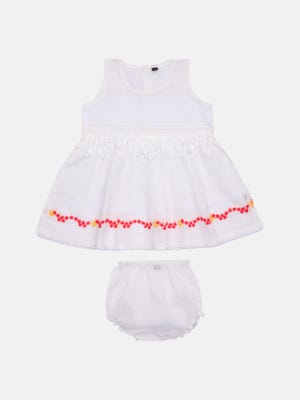 White Embroidered Voile Frock Set
