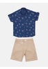 Navy Blue Printed Cotton Shirt Pant Set