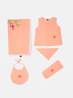Peach Embroidered Voile Newborn Gift Set