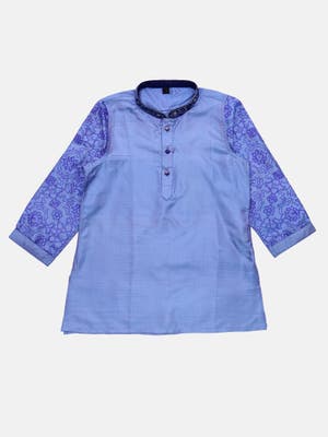 Blue Printed and Erri Embroidered Silk Panjabi