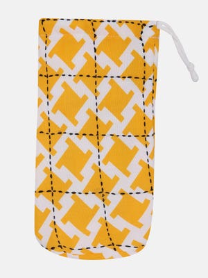 Yellow Printed and Embroidered Cotton Feeder Cover