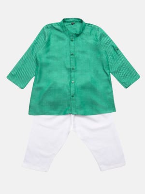Green Textured Viscose Panjabi Pajama Set