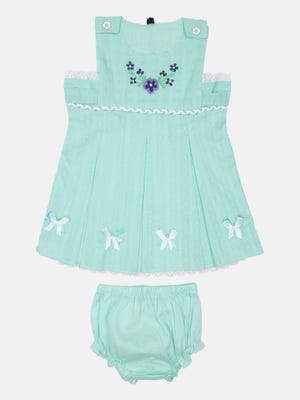 Mint Green Embroidered Cotton Frock