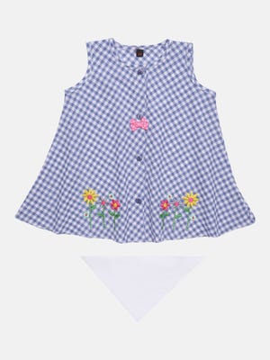 Blue Embroidered Cotton Frock
