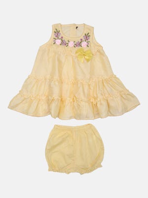 Yellow Embroidered Cotton Frock