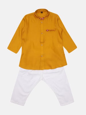 Mustard Erri Embroidered Cotton Panjabi Pajama Set