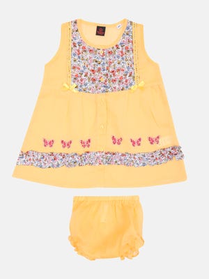 Yellow Embroidered Voile Frock