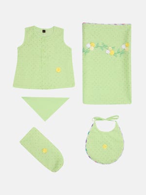 Lime Green Printed and Embroidered Voile Newborn Set