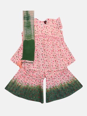 Pink/Green Dyed Embroidered Voile Shalwar Kameez Set