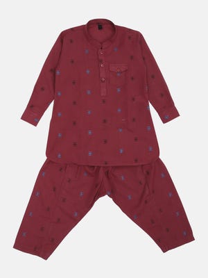 Maroon Handloom Cotton Panjabi Pajama Set