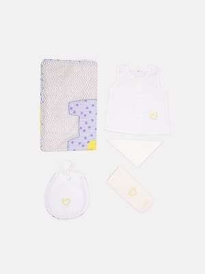 White Appliqued and Printed Voile Newborn Set