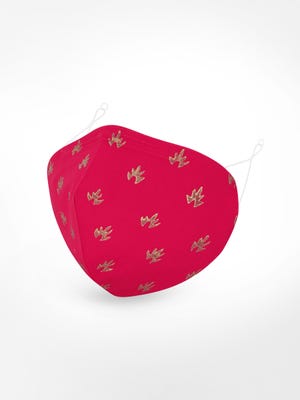 Women 3 Layer Red Printed Viscose Round Mask