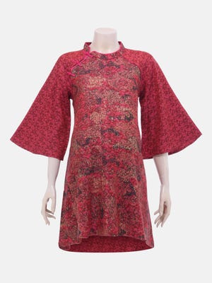 Red Printed Viscose-Cotton Maternity Tunic
