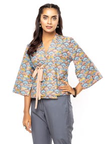 Multicolour Printed and Embroidered Silk-Cotton Taaga Jacket