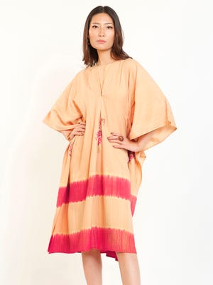Beige Tie-Dyed and Brush Painted Viscose Taaga Dress