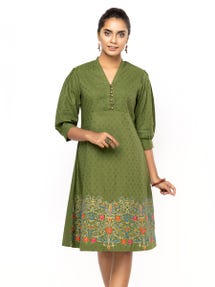 Green Embroidered Viscose-Cotton Tunic