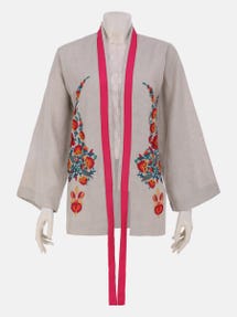 Beige Embroidered Ramie Cotton Taaga Jacket