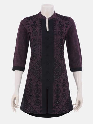 Purple Printed and Embroidered Cotton Tunic
