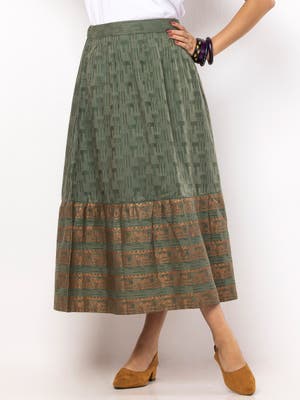 Sage Green Printed Viscose-Cotton Skirt