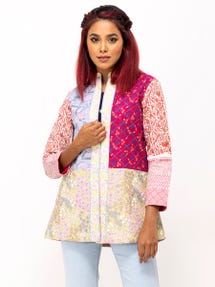 Multicolour Printed Dobby Textured Viscose-Cotton Jacket
