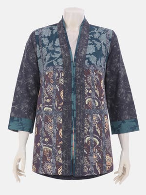Teal Printed and Embroidered Cotton Jacket