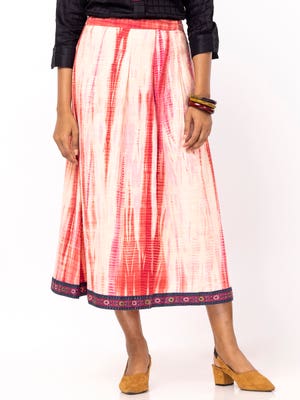 Peach Printed and Tie-Dyed Cotton Taaga Skirt