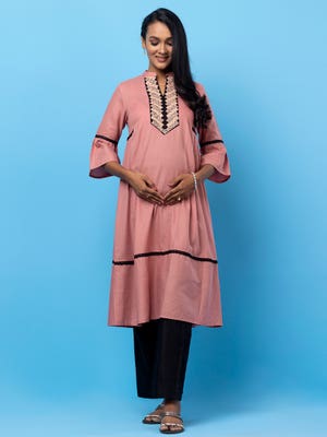 Dusty Pink Embroidered Cotton Maternity Tunic