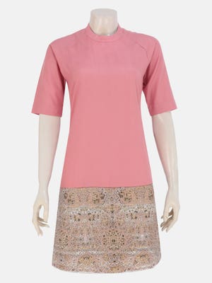 Dusty Pink Printed Viscose-Cotton Taaga Work Wear Top